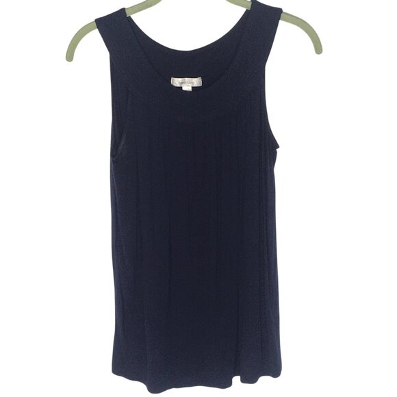 dressbarn Tank Top Womens Small Navy Blue Scoop Neck Pleated Rayon Spandex Soft - Picture 1 of 14